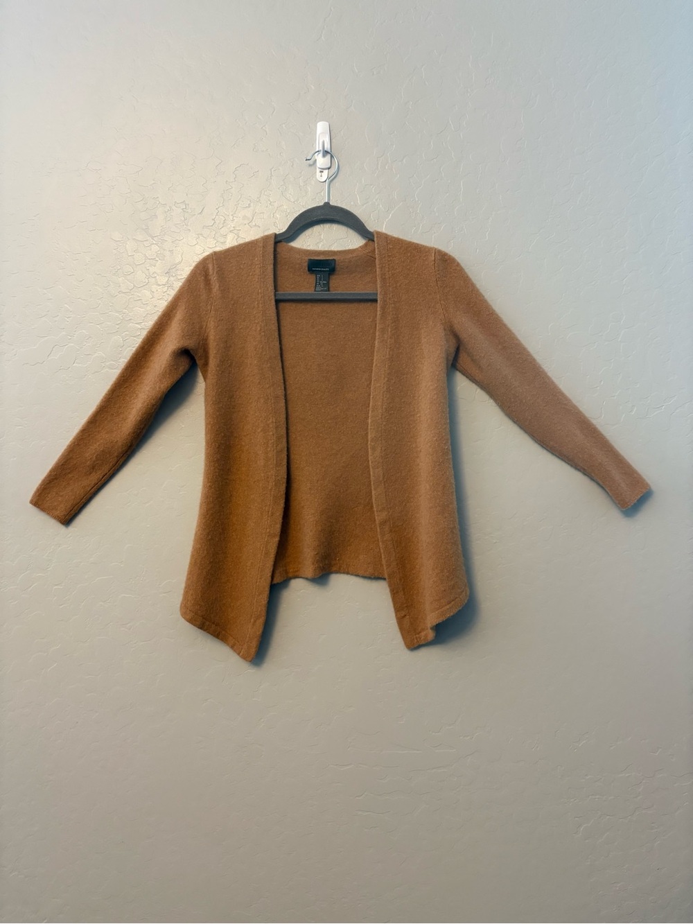 State Fusio camel colored wool and cashmere blend open cardigan sweater small